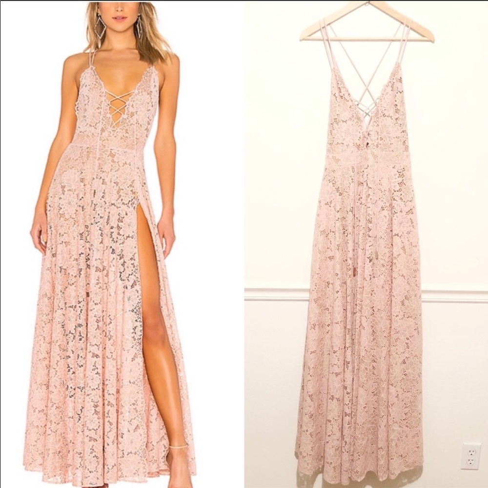 Michael Costello x Revolve Victory Blush Lace Maxi